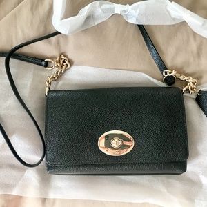 NEW Black Leather Coach Envelope Crossbody Purse